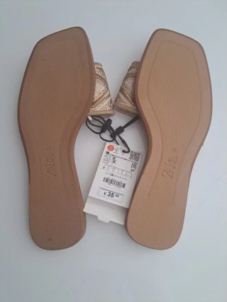 Sandalias Zara Marrón y Dorado Talla 37