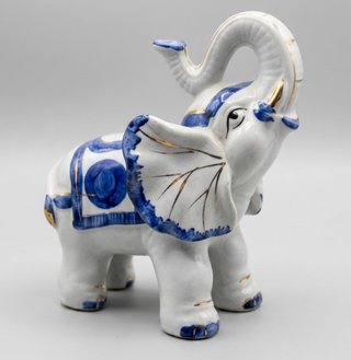 Figura elefante porcelana azul y oro