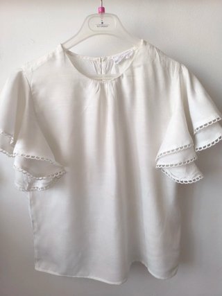 Blusa romántica blanca de algodón talla L