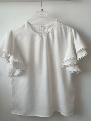 Blusa romántica blanca de algodón talla L