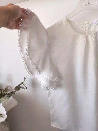 Blusa romántica blanca de algodón talla L