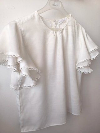 Blusa romántica blanca de algodón talla L