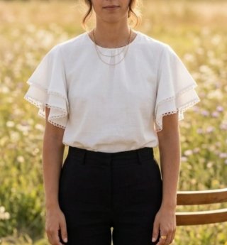 Blusa romántica blanca de algodón talla L