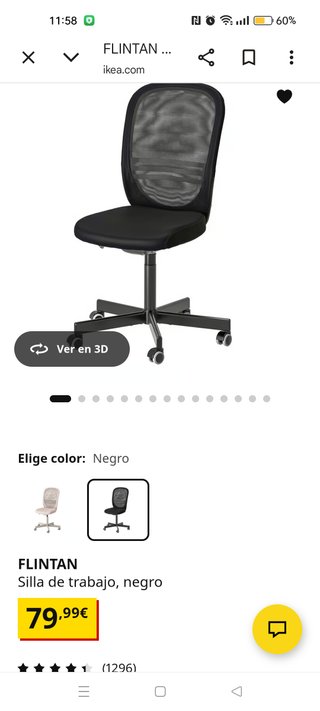 Silla de escritorio giratoria Ikea FLINTAN negra
