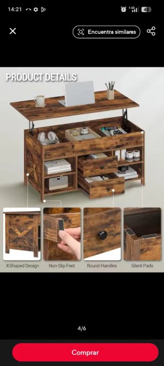 Mesa de centro elevable madera y metal
