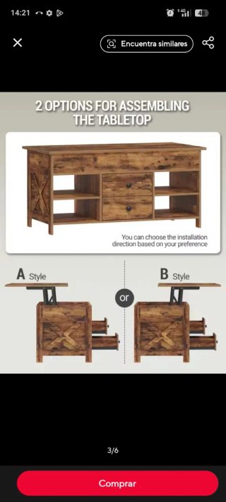 Mesa de centro elevable madera y metal