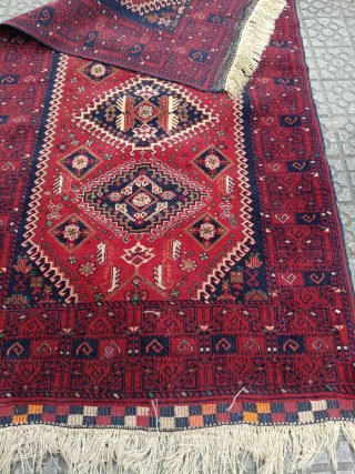 Alfombra Lana Artesanal Roja y Azul