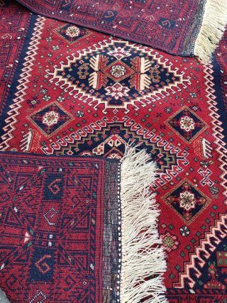 Alfombra Lana Artesanal Roja y Azul