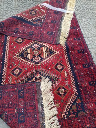 Alfombra Lana Artesanal Roja y Azul