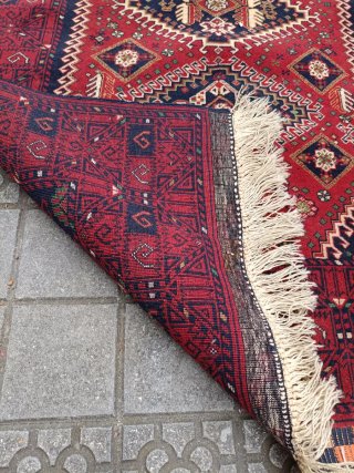 Alfombra Lana Artesanal Roja y Azul