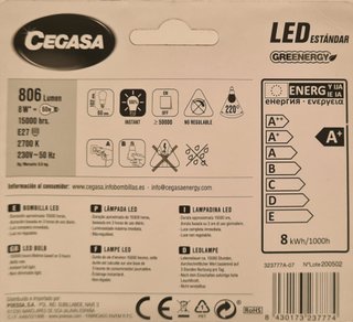 Bombillas LED Cegasa E27 Luz Cálida 8W (Pack 6)