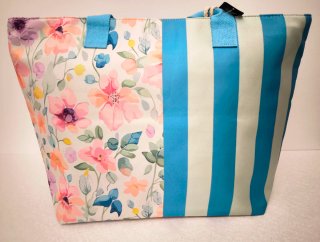 Bolso de playa rayas y flores azul