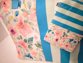 Bolso de playa rayas y flores azul