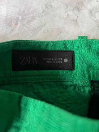 Pantalón Zara Lino Verde Talla S Bordado