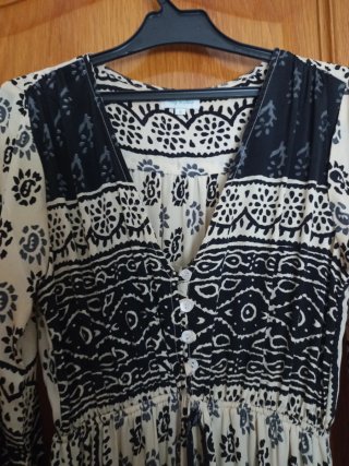 Vestido étnico beige y negro talla única