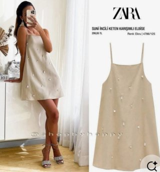 Vestido Lino Zara Perlas Talla S