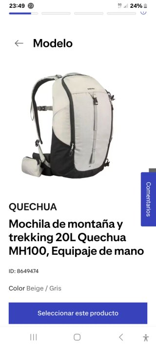 Mochila Quechua 20L Beige y Gris