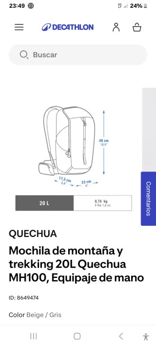 Mochila Quechua 20L Beige y Gris