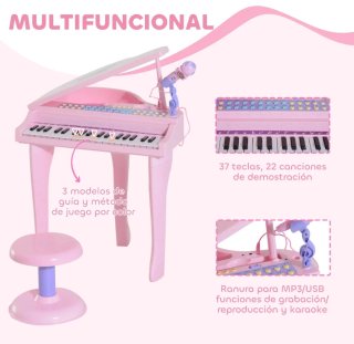 Piano Eléctrico Infantil Rosa 37 Teclas