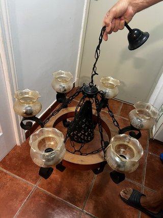 Lámpara colgante rústica madera y cristal