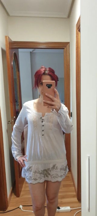 Camisola Vestido Beige y Blanco