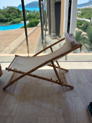 Hamaca de bambú y tela beige