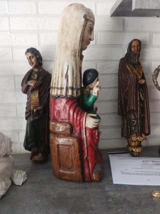 Talla Románica Virgen con Niño Antigua