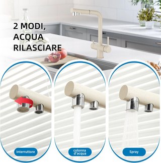 Grifo Cocina 3 Vías Giratorio 360° Beige