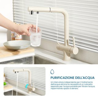 Grifo Cocina 3 Vías Giratorio 360° Beige