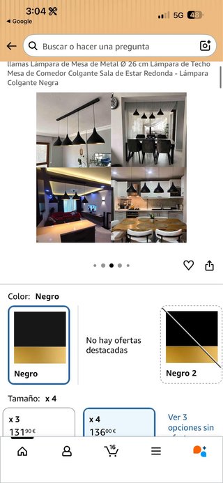 Lámpara de mesa salón negra y dorada