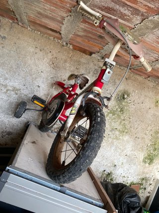 Bicicleta infantil roja con ruedines
