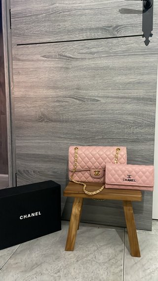 Bolso Chanel Clásico Rosa y cartera rosa