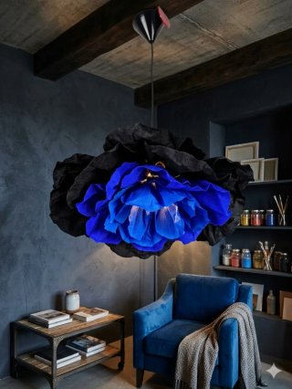Lampadario fiore carta nero e blu