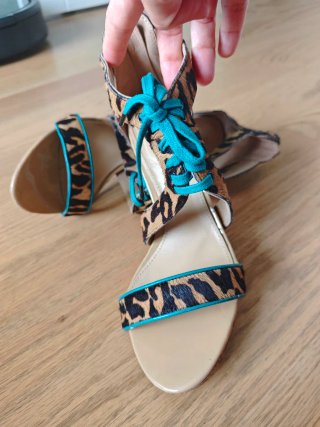 Sandalias Piel Leopardo Turquesa