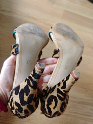 Sandalias Piel Leopardo Turquesa