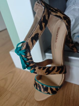 Sandalias Piel Leopardo Turquesa