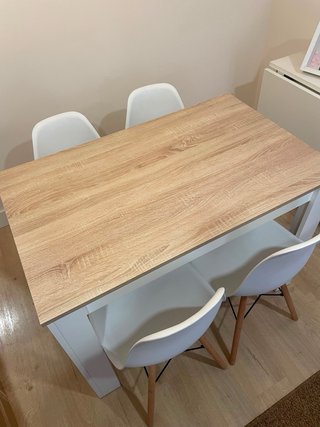 Mesa Comedor + 4 Sillas Madera Blanca
