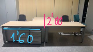 Mesa de oficina angular madera y metal,