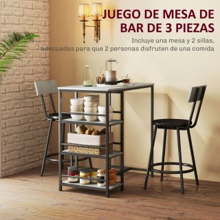 Mesa Bar con 2 Taburetes y Estantes