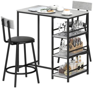 Mesa Bar con 2 Taburetes y Estantes