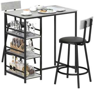 Mesa Bar con 2 Taburetes y Estantes