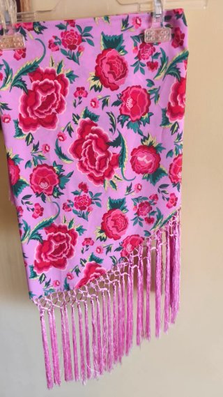 Mantoncillo Flamenco Flores Rosa y Rojo
