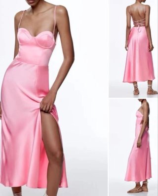 Vestito midi Zara raso rosa