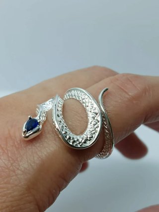 Anillo Plata Serpiente Zafiro Ajustable