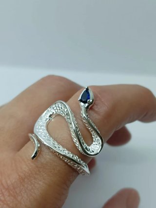 Anillo Plata Serpiente Zafiro Ajustable