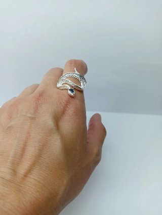 Anillo Plata Serpiente Zafiro Ajustable