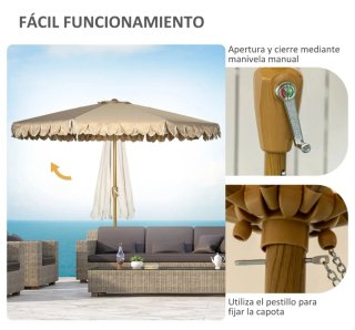 Sombrilla jardín beige ajustable 264x260