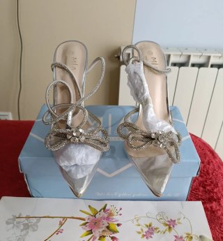 Elegantes Zapatos Tacón Transparente Strass Talla