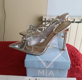 Elegantes Zapatos Tacón Transparente Strass Talla