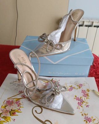 Elegantes Zapatos Tacón Transparente Strass Talla